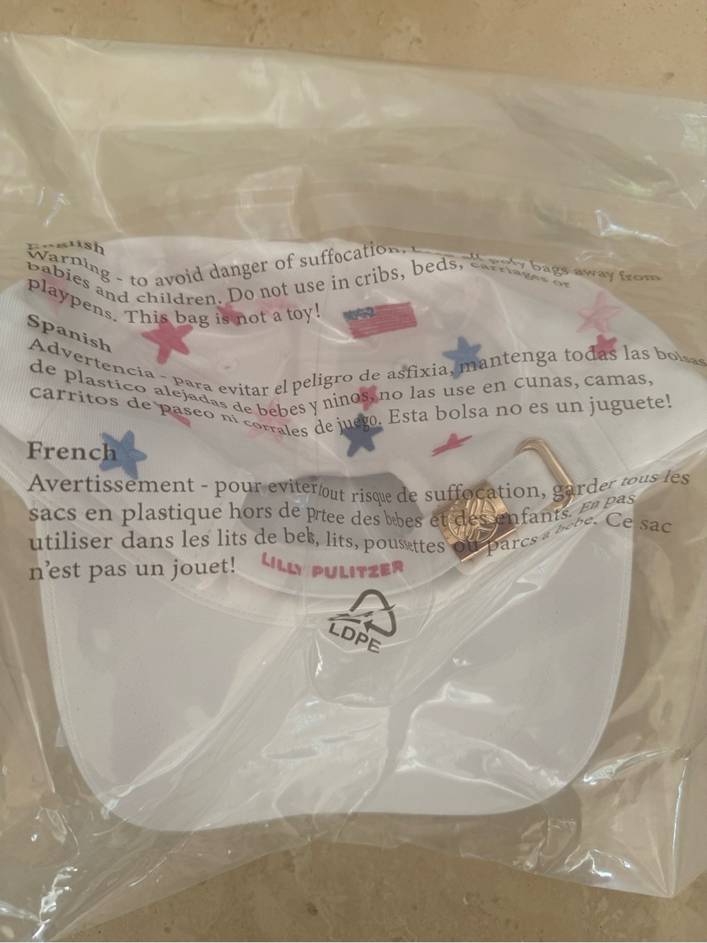 Lilly Pulitzer White Baseball Cap with Red, Blue & Pink Stars - Picture 3 of 3